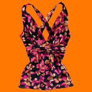 00's vintage butterfly print mesh y2k babydoll tank top SMALL
